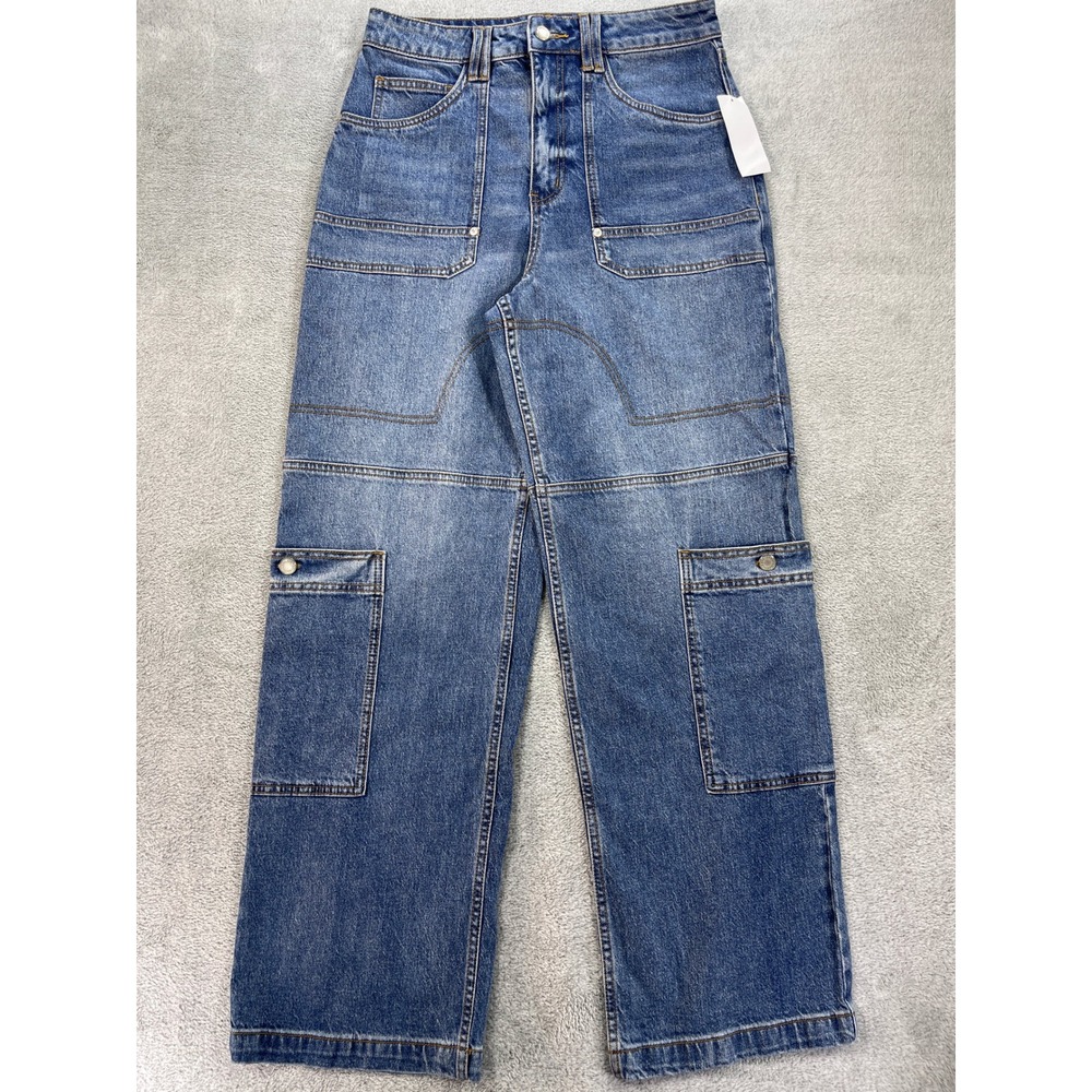 Avec Les Filles Cargo Jeans Women 30 Blue Swan Wash Wide Leg Baggy Utility